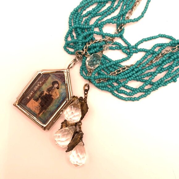 Fearless Cowgirl Mixed Media Assemblage Handmade Necklace Southwestern OOAK J694 - Picture 4 of 12